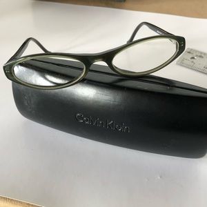 Calvin Klein slim eyeglasses olive grey flex hinge